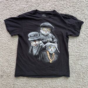 Vintage 2000s Cat Graphic Short-Sleeve T-Shirt - Black Size Medium Men’s